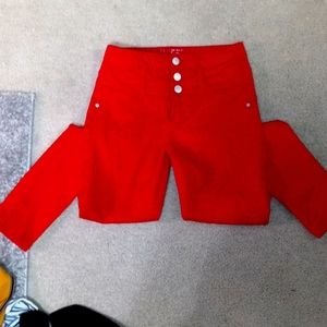 red denim high wasted jeans, worn twice